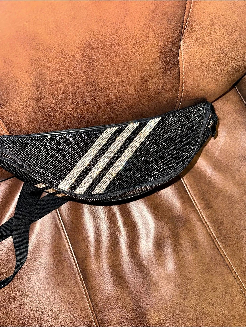 Adidas Rhinestone Waist Bag Black & White Striped